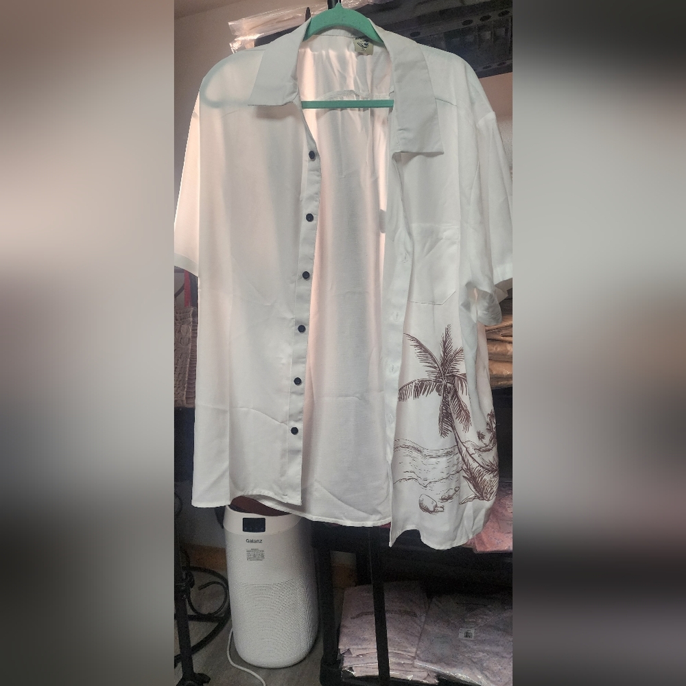 White Palm Print Men's Casual Shirt